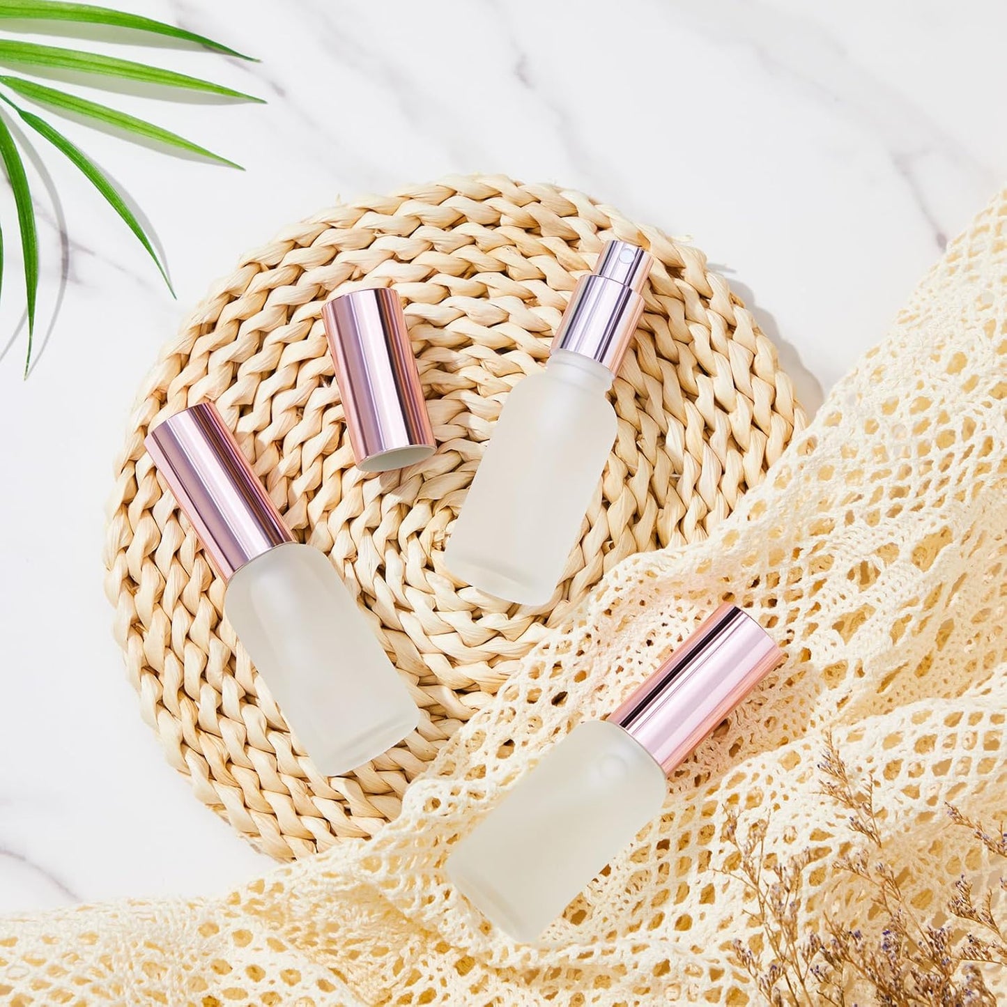 Roshtia 30 Pcs 1 oz/ 30 ml Rose Gold Glass Spray Bottle Refillable Perfume Atomizer Clear Decorative Empty Bottles with Fine Mist Sprayer Pump for Face Body Travel