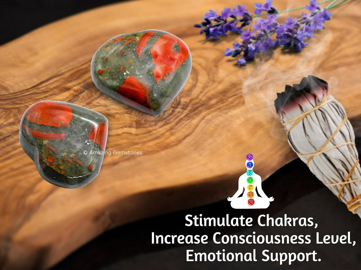 Amazing Gemstone African Bloodstone Crystal Heart Palm Stone - Pocket Massage Worry Stone for Natural Body Chakra Balancing, Reiki Healing and Crystal Grid