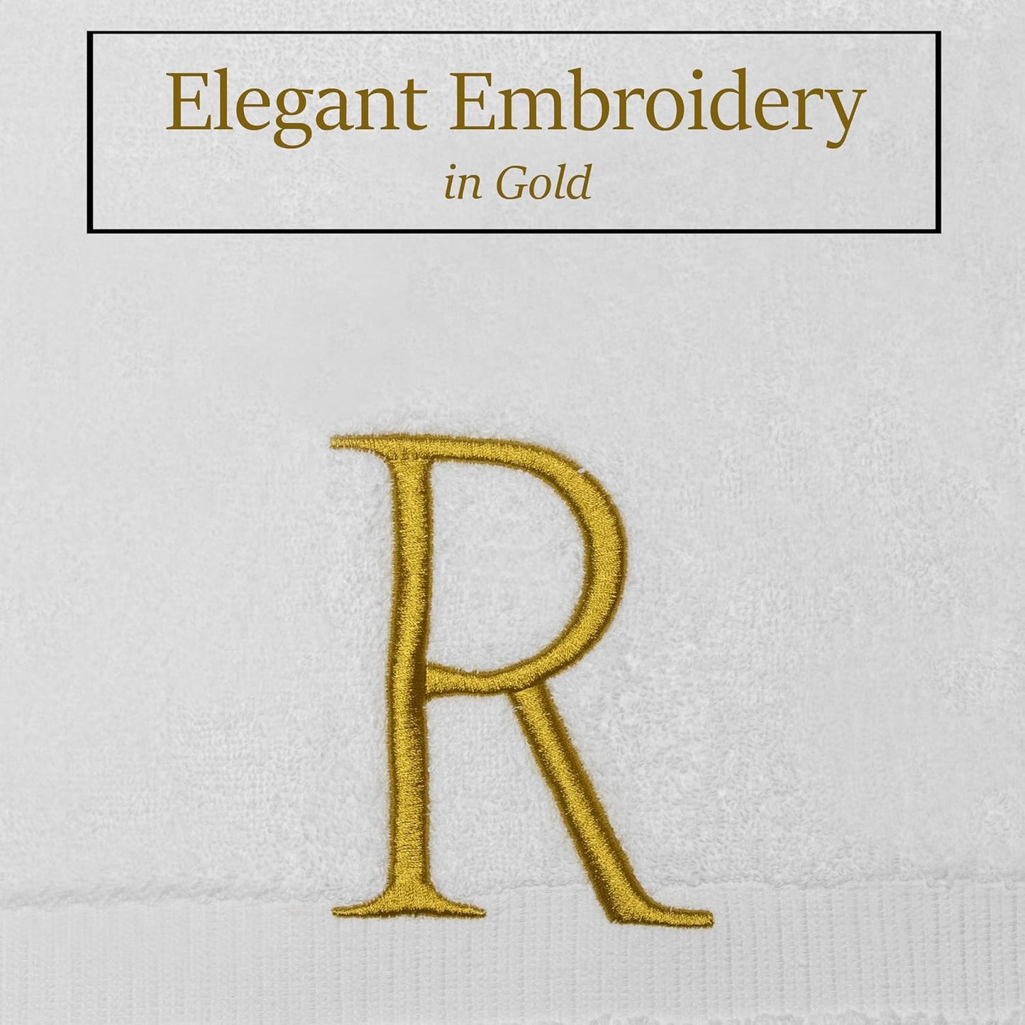 Monogrammed Hand Towels for Bathroom - Luxury Hotel Quality Personalized Initial Decorative Embroidered Bath Towel for Powder Room, Spa - GOTS Organic Certified - Set of 2 Gold Letter R