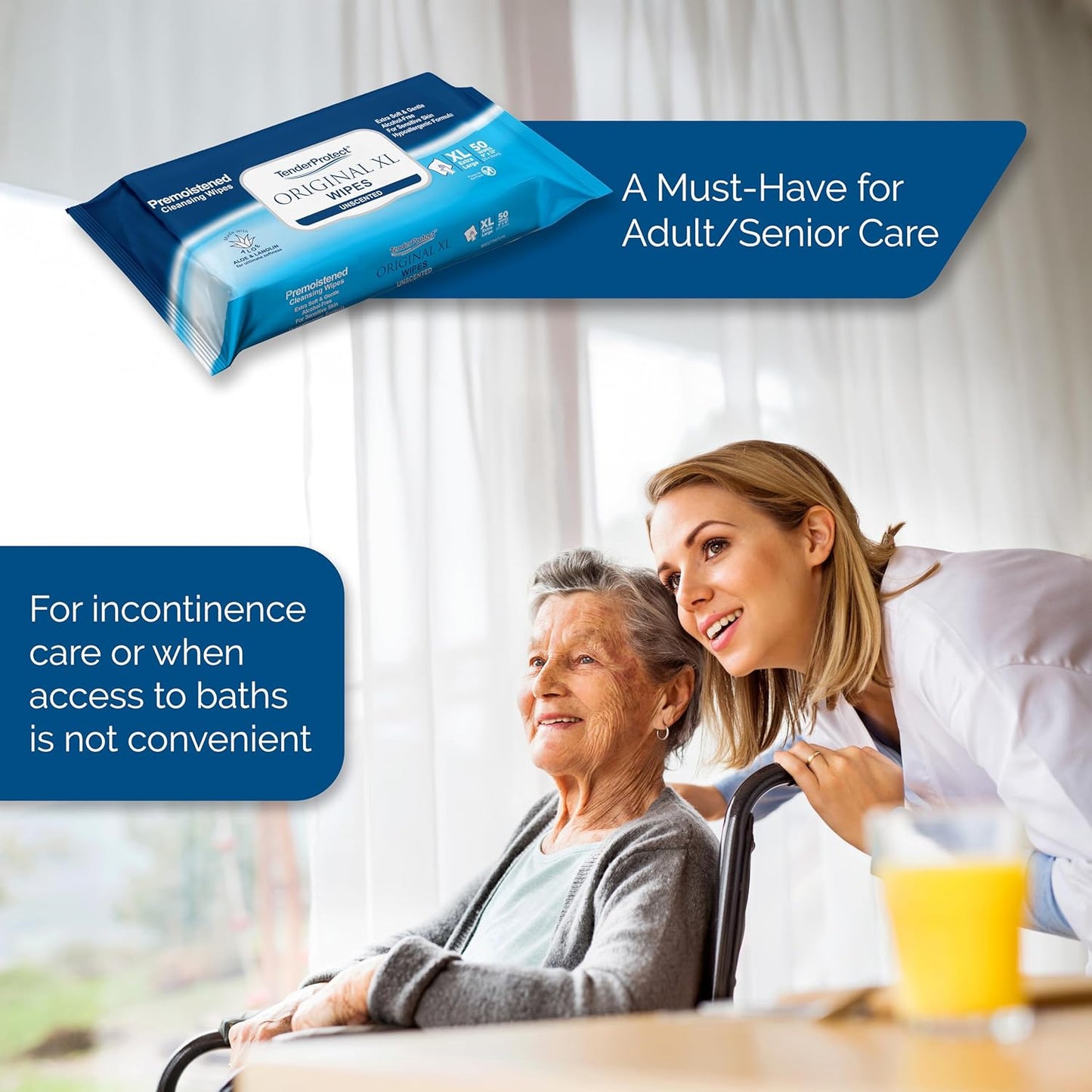 TenderProtect® Original XL Premium Adult Wipes (200 Ct), Extra-Large 9"x12" Wet Wipes with Aloe, Wash Cloths for Babies & Elderly, Incontinence, Hands & Body Cleaning