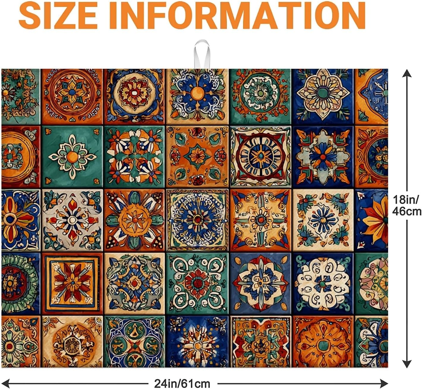 Dish Drying Mat For Kitchen Counter, Talavera Mexican Tiles Microfiber Absorbent Dish Drainer Rack Pad Reusable Large 18x24in Drying Mat