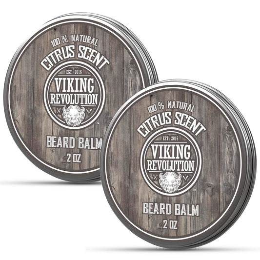 Viking Revolution Citrus Beard Balm - Beard Butter with Argan Oil, Beard Softener for Men with Jojoba Oil - Beard Moisturizer for Men with Beeswax - Beard Wax for Men with Mango Butter (2oz, 2 Pack)