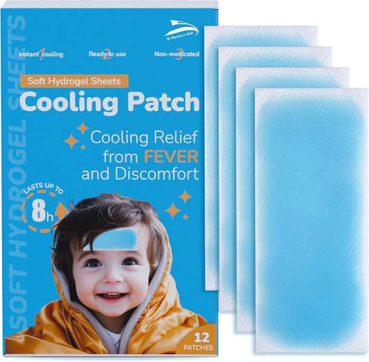 Cooling Patches for Fever Relief, Discomfort & Pain Soothe Headache,Hydrogel Sheets, 12 Count