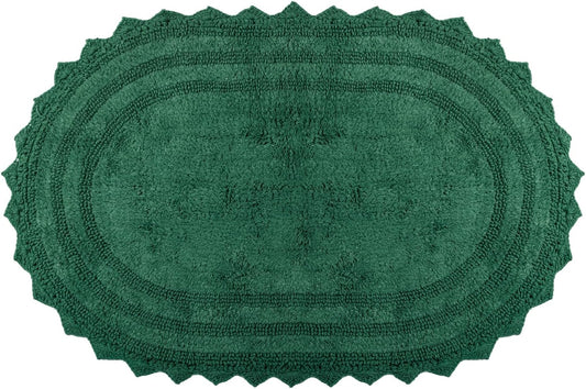 RAJRANG Foliage Green Oval Cotton Bath Mat – 34x21 Inch Reversible Crochet Bathroom Rug – Soft, Absorbent, Handmade Boho Rug for Spa, Kitchen, or Entryway