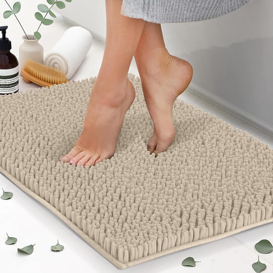 Chenille Bath Mats, Plush Absorbent Bath Mats Quick Dry, Soft & Machine Washable, Non Slip Carpet For Bathroom, Thick Bathroom Rugs, Shower Restroom Rug Mat, Alfombras De Baño, Bathrugs Matts, 22"x14"