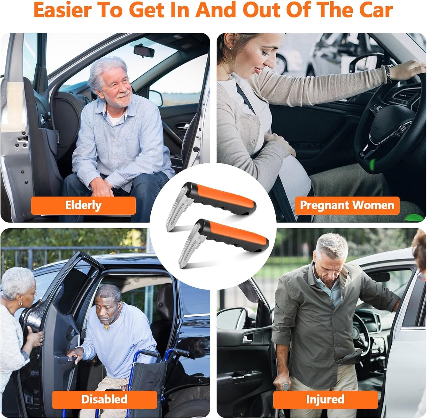 Car Door Handle for Elderly - 2025 New 3-in-1 Car Handle Assist, 2 Pack Auto Cane Portable Vehicle Support Handle Door Assist Bar, Max Load 500 Lbs, Anti-Slip Design (Orange-1-Pack Car Handle)