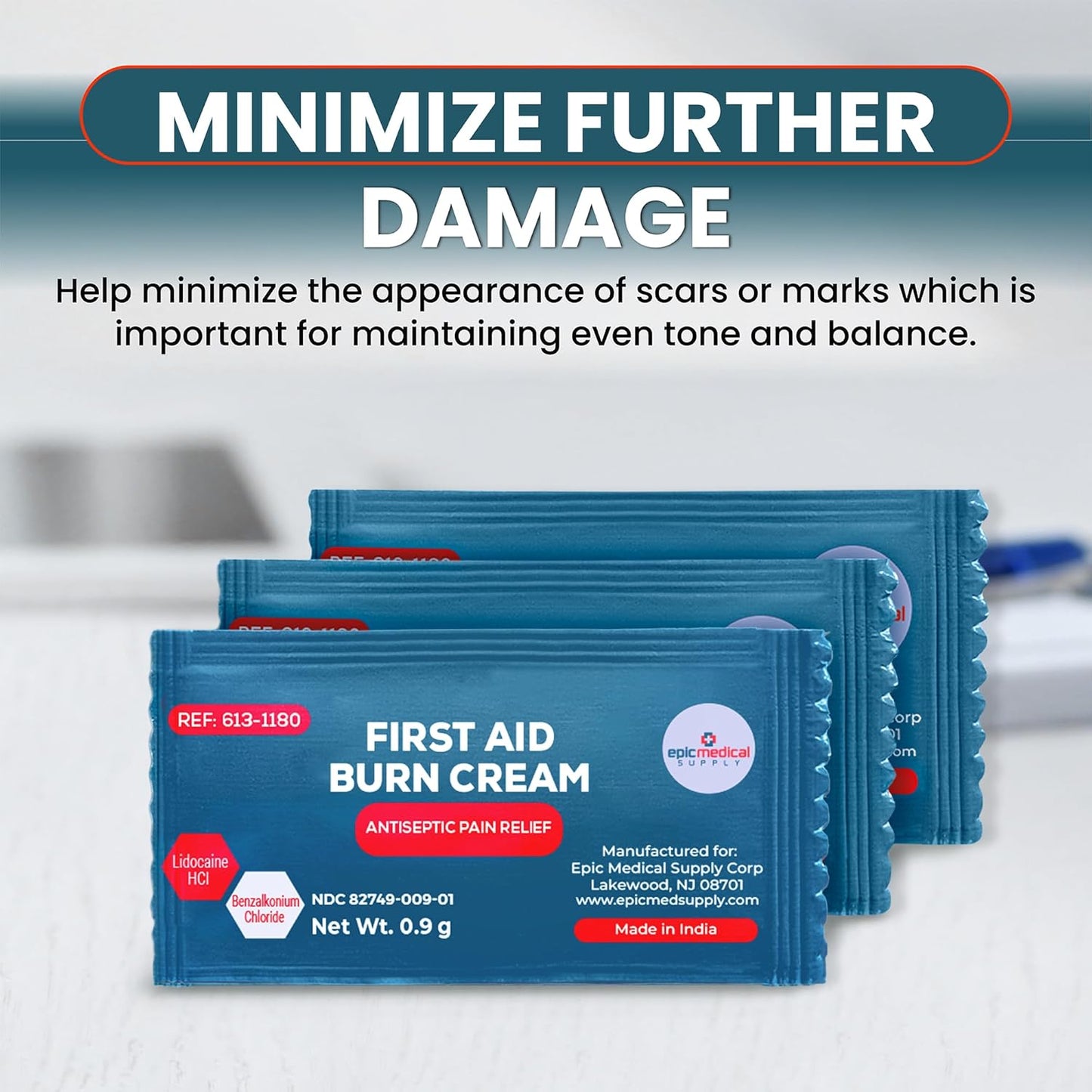 First Aid Burn Cream Packets Box of 144, Burn Ointment with Lidocaine and Benzalkonium Chloride for Minor Scrapes, Cuts, and Skin Irritations, Home and Medical Skincare