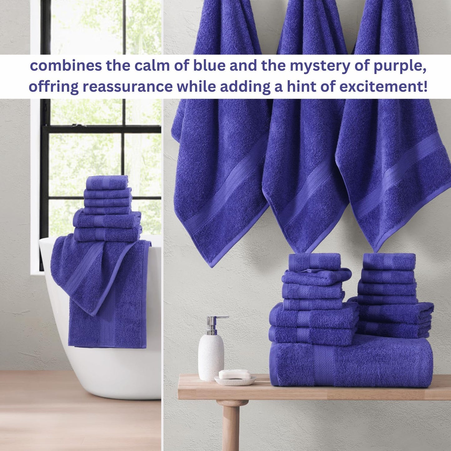 Lane Linen 100% Cotton Bathroom Towel Set - 24 Pcs - Ring Spun, Quick Dry, Very Soft & Absorbent - 2 Bath Sheets, 4 Fingertip, 4 Bath, 6 Hand Towels, 8 Washcloths - Medium GSM, Pre Shrunk - Blue Irish