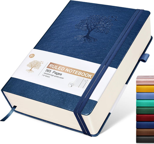Lined Journal Notebook, 365 Pages B5 Large Journals for Writing Ruled Notebook, Hardcover Leather Journal for Women Men, Daily Notebook for Work, Note Taking, 100Gsm Thick Paper (7.6'' X 10''Darkblue)