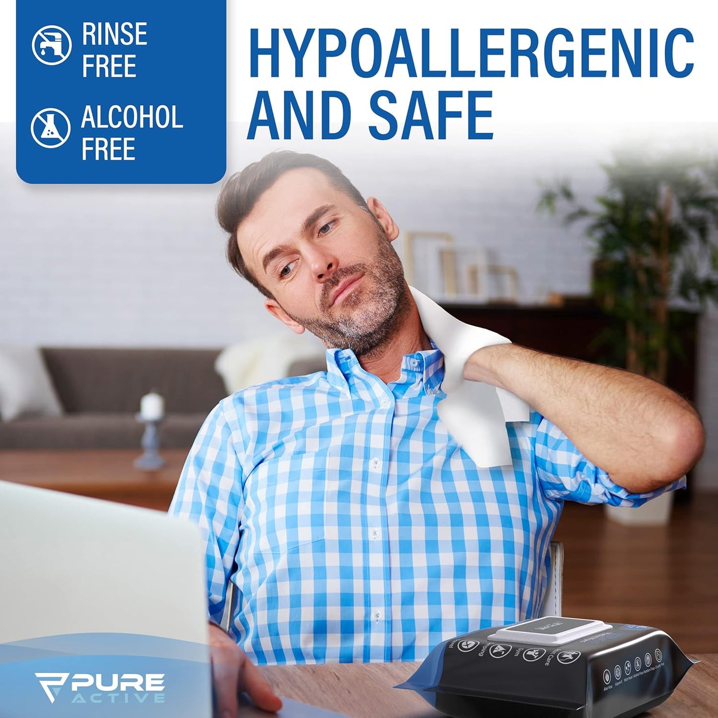 XXL Body Wipes for Face and Body, Deodorizing Men's Shower Wipes for Camping, Travel, and After Workout, 12x12 Blue Ice Scented 30 Pack