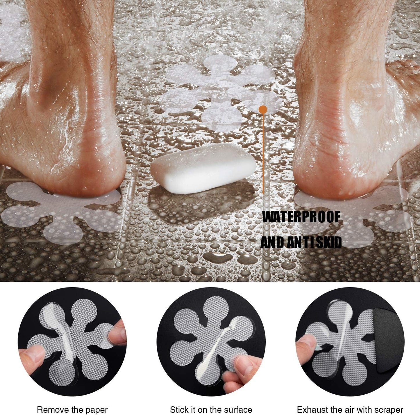 Bathtub Stickers Non-Slip, 24 PCS Safety Shower Treads Adhesive Appliques with Premium Scraper
