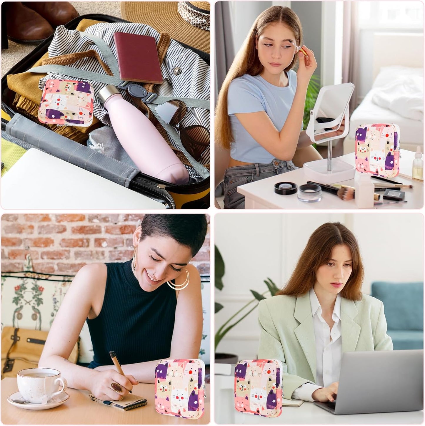 Sanitary Napkin Storage Bag, Portable Period Bags for Teen Girls, Tampon Disposal Bags Teen Pads Feminine Product Organizer, First Period Kit Pouch for Girls (Cat)