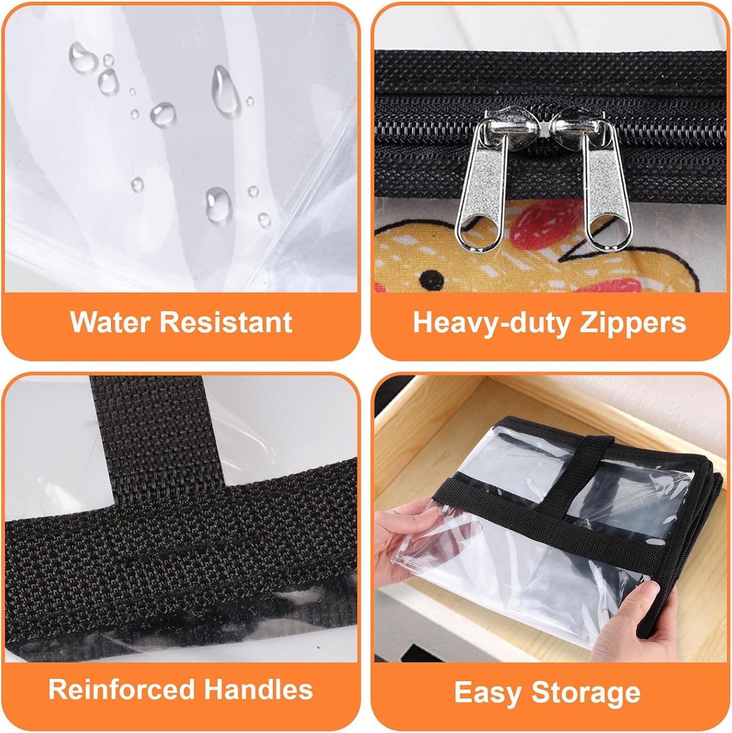 Clear Clothes Storage Bags, 4 Pack Closet Organizers and Under Bed Storage Containers, Foldable Moving Bags with Zippers for Comforter, Blanket, Bedding, Duvet, PVC Packing Bags 60L