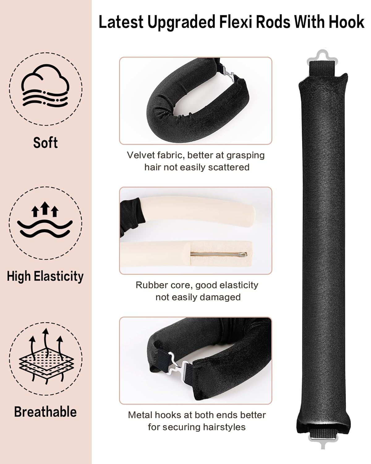 Heatless Curls Overnight Hair Curler - 4 Pcs Curling Rod to Sleep In, Velvet Hair Rollers with Satin Hair Scarf