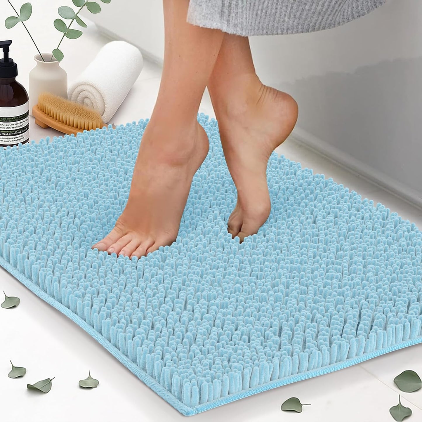 Chenille Bath Mats, Plush Absorbent Bath Mats Quick Dry, Soft & Machine Washable, Non Slip Carpet For Bathroom, Thick Bathroom Rugs, Shower Restroom Rug Mat, Alfombras De Baño, Bathrugs Matts, 25"x18"