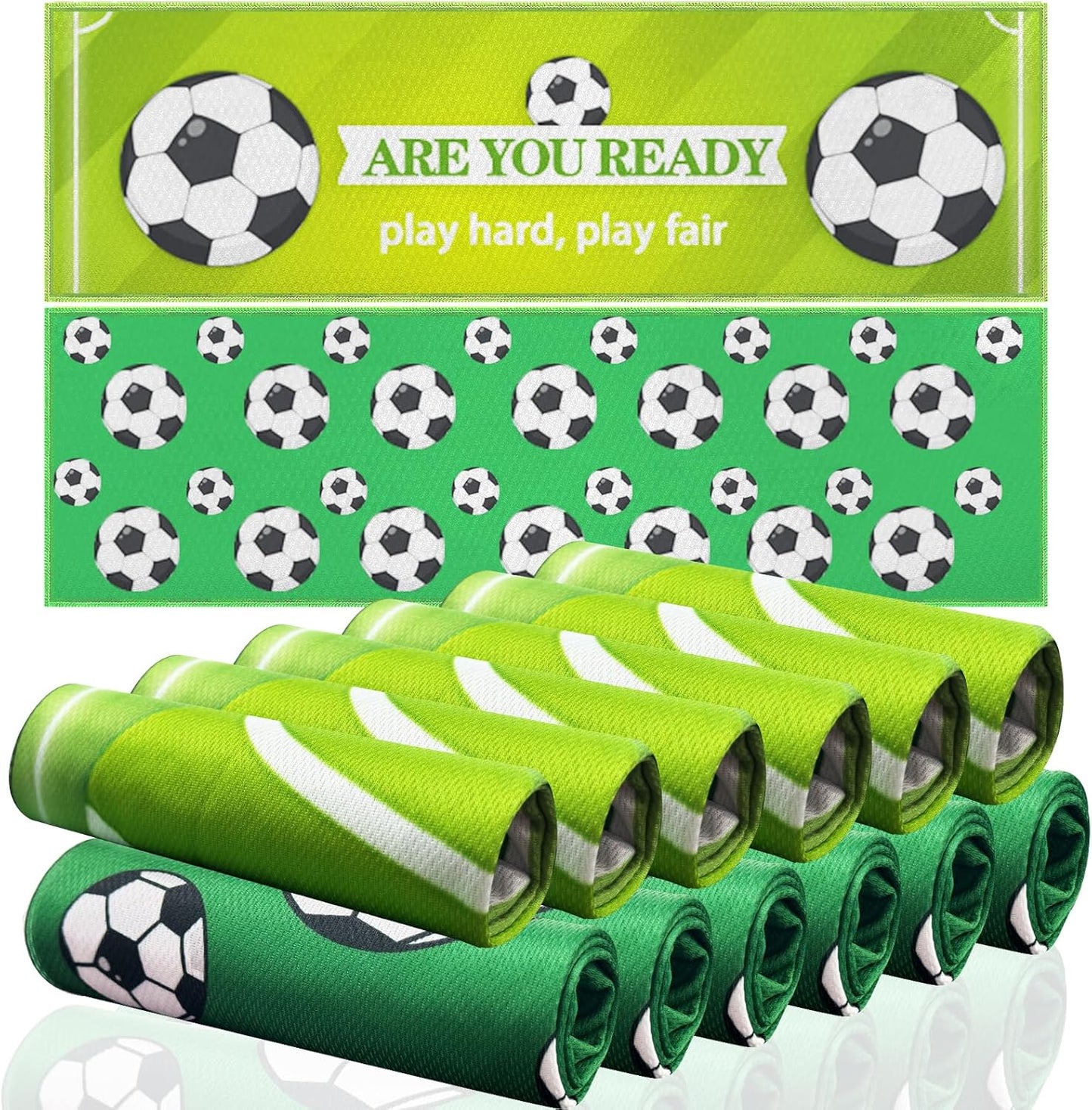 OPSO Softball Cooling Towel Set, 40 x 12 inches, 12 Pack, Microfiber Sports Towels for Baseball, Soccer, Golf LCE Towel Microfiber Sports Towels for Player (Soccer 3)