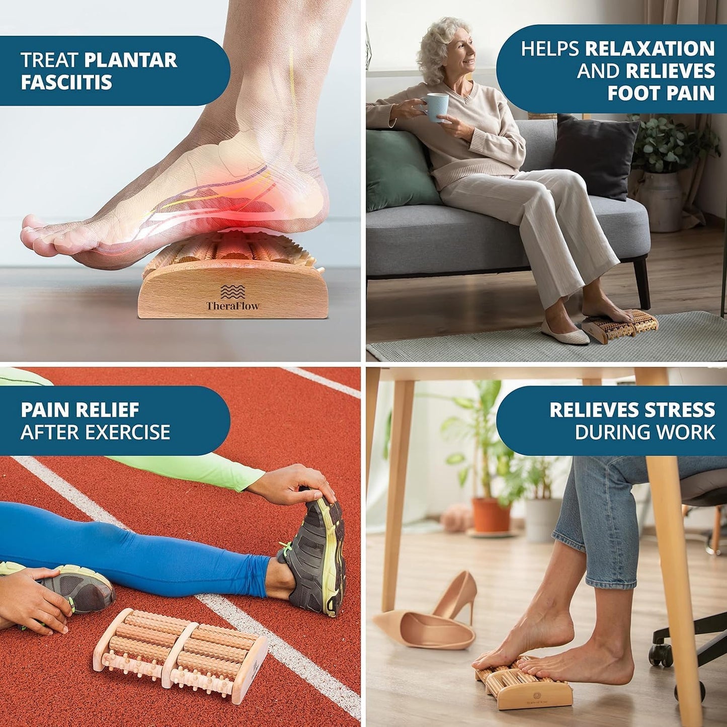 TheraFlow Wooden Foot Massager for Plantar Fasciitis Relief | Feet Roller for Neuropathy and Deep Tissue Massage | Relaxing Gifts for Mom and Dad, XL Dual Reflexology and Trigger Point Therapy