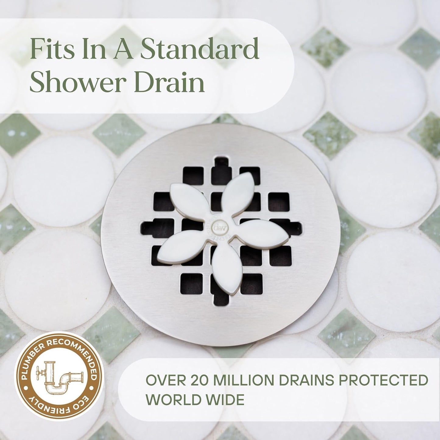 DrainWig Shower Drain Hair Catcher – Disposable White Flower (4-Pack) – No-Touch Hair Removal for Flat Shower Drains – As Seen on Shark Tank