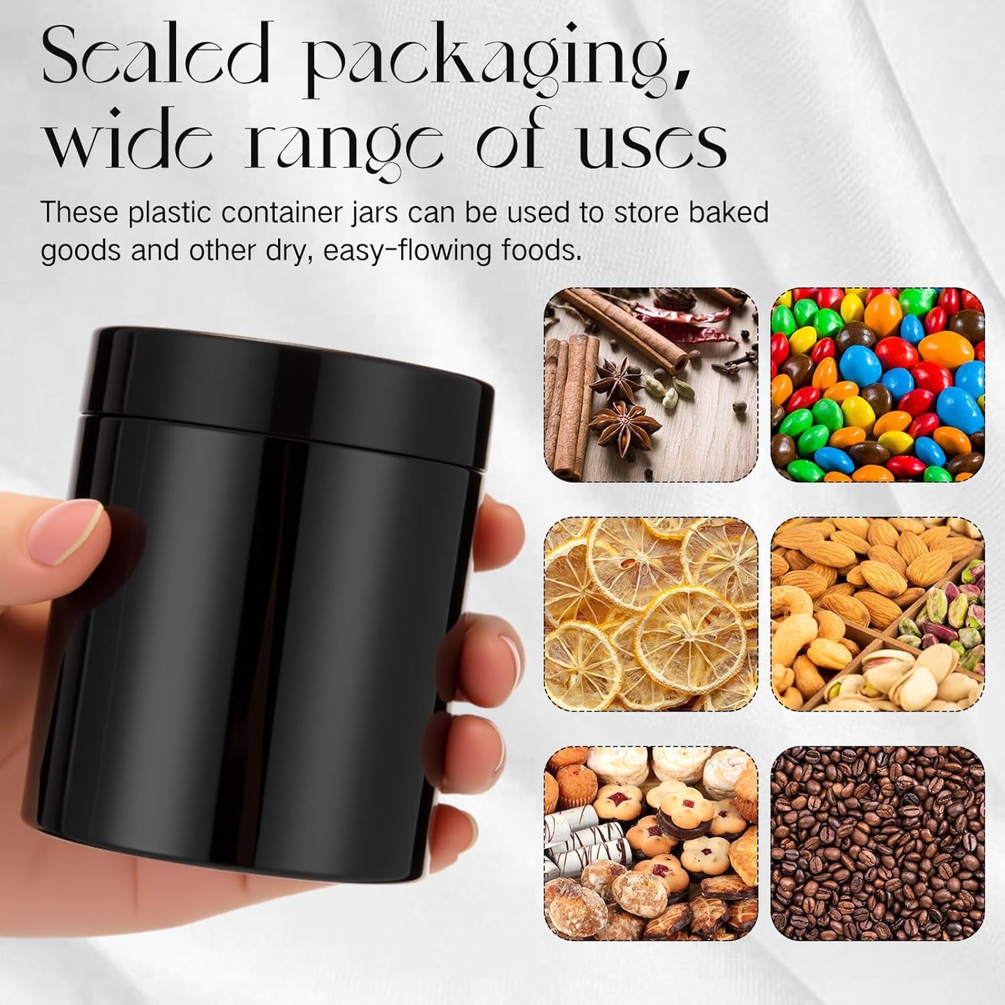 SATINIOR 12 Pack 8 oz Plastic Container Jars with Lids Round Clear Travel Cosmetic Container Slime Jar for Toiletries, Lotion, Cream, Ointment, Makeup, Rhinestone, Sample, Kitchen Storage(Pure Black)