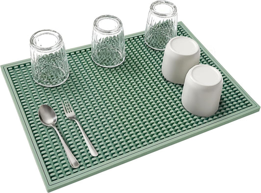Dish Drying mat - 18" x 12" Green Silicone Drying mat, Kitchen Counter Dish Drying mats,Rubber Dish Drying mat, Applies to bar mat、Coffee mat