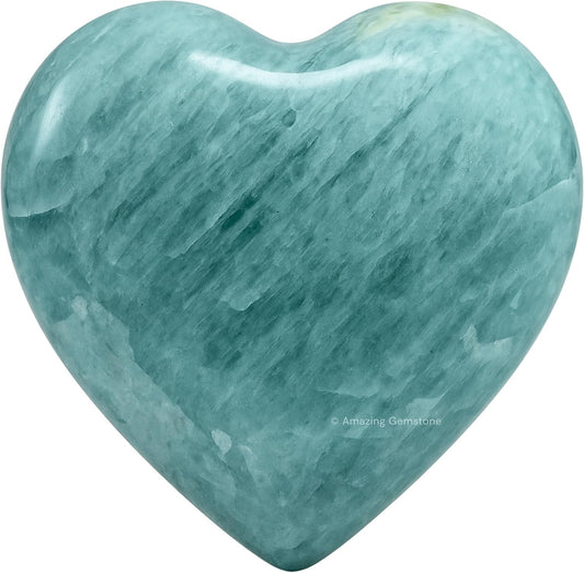 Aquamarine Crystal Heart Palm Stone - Pocket Massage Worry Stone for Natural Body Chakra Balancing, Reiki Healing and Crystal Grid