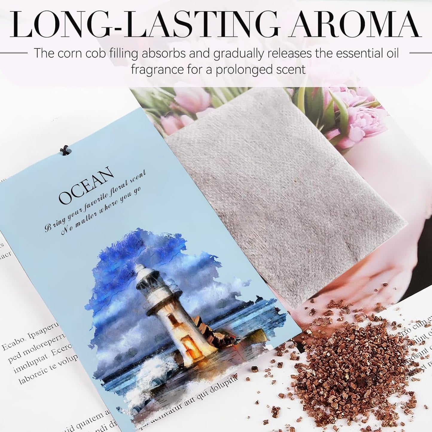 Ocean Scented Sachet Bags - 12 Pack Closet Freshener Odor Eliminator, Long Lasting Home Fragrance for Drawers, Wardrobes & Cars, House Smell Good Products, Air Freshener for Closet