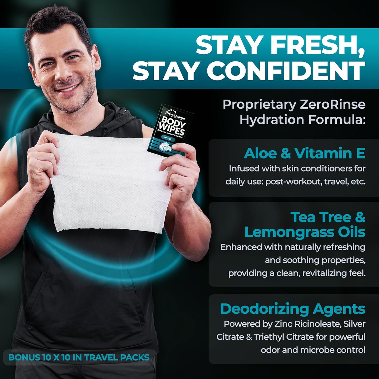 Body Wipes for Men (2pk) - 100 XL No Rinse Shower Sheets + 8 Travel Bath Wipes - 9"x12" After Gym Adult Washcloths - Mens Deodorant, Face Towels, Hunting & Camping Essentials, Survival Gear & Supplies