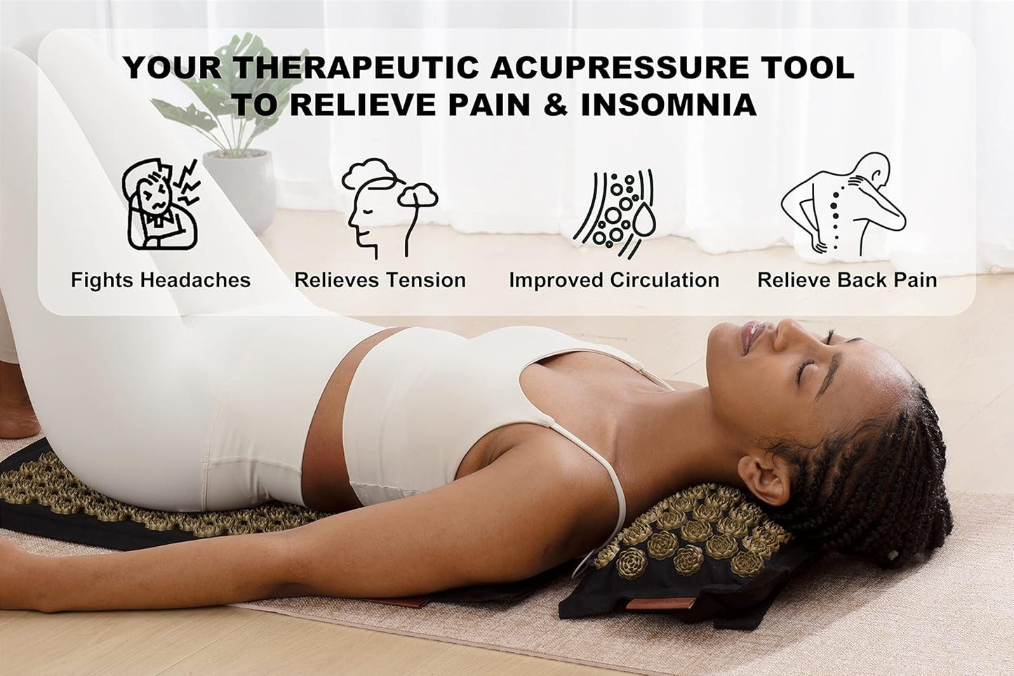 UNMERA Acupressure Mat and Pillow Set,Natural Premium Linen & Coconut Fiber Filling,for Back/Neck Pain Relief, Sciatic, Headache and Muscle Relaxation, Comes with Carrying Bag