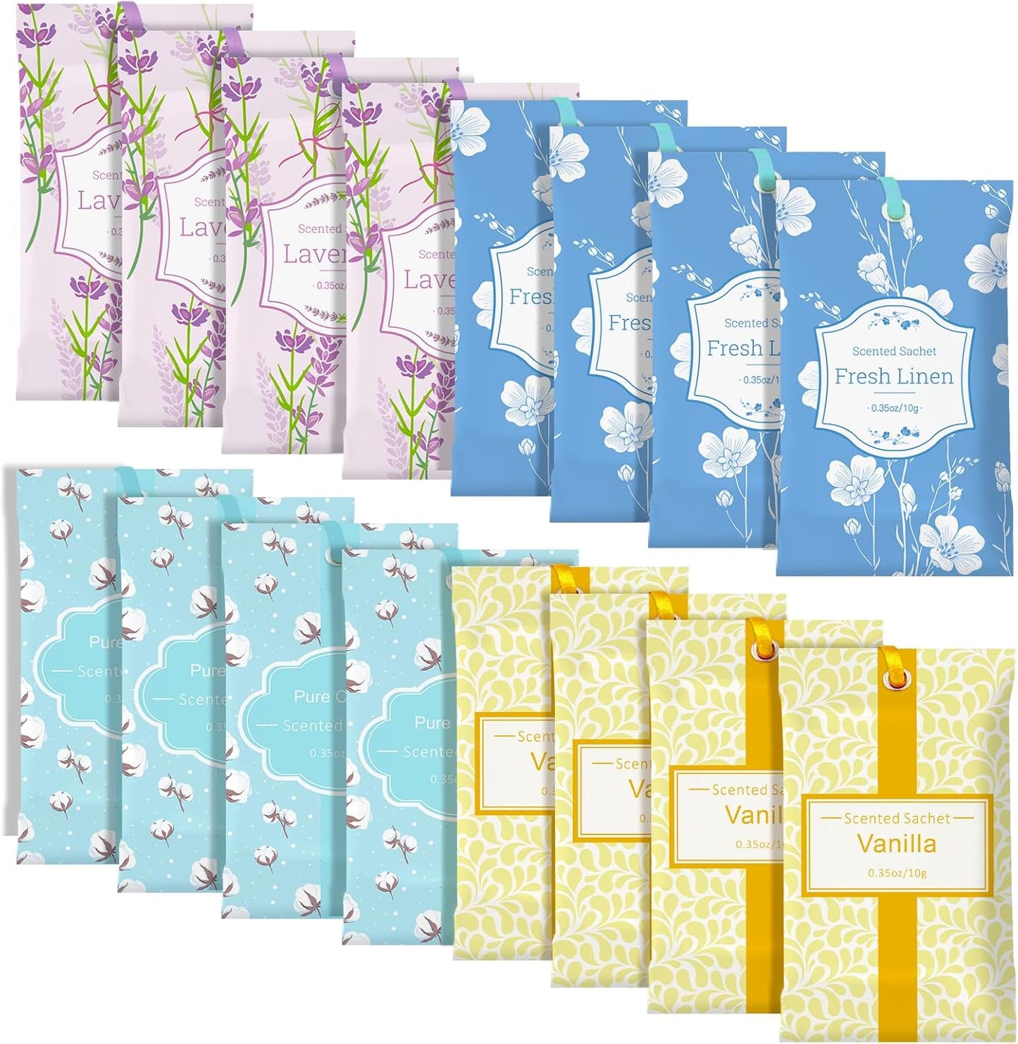 SCENTORINI Sachets for Drawers and Closets, Sachets Bags Long-Lasting, 16 Pack,Wardrobes, Lavender Linen Vanilla Cotton, Home Fragrance Sachet for Closet, Drawer, Wardrobe