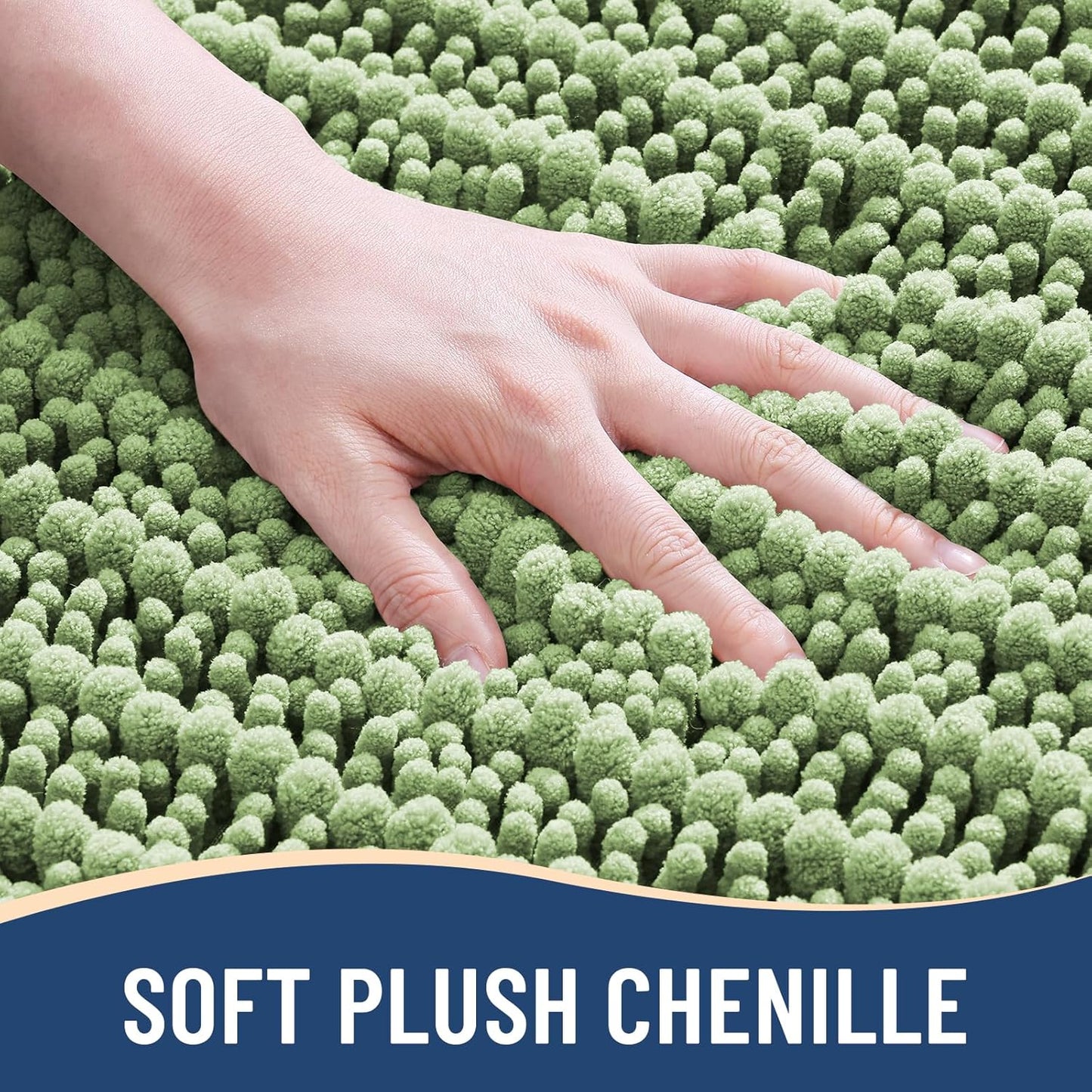 Arotive Luxury Chenille Bathroom Rug Mat, Extra Soft Thick Absorbent Shaggy Bath Rugs, Non-Slip Machine Wash Dry, Plush Bath Mats for Bathroom, Shower and Tub, 59x35, Sage Green