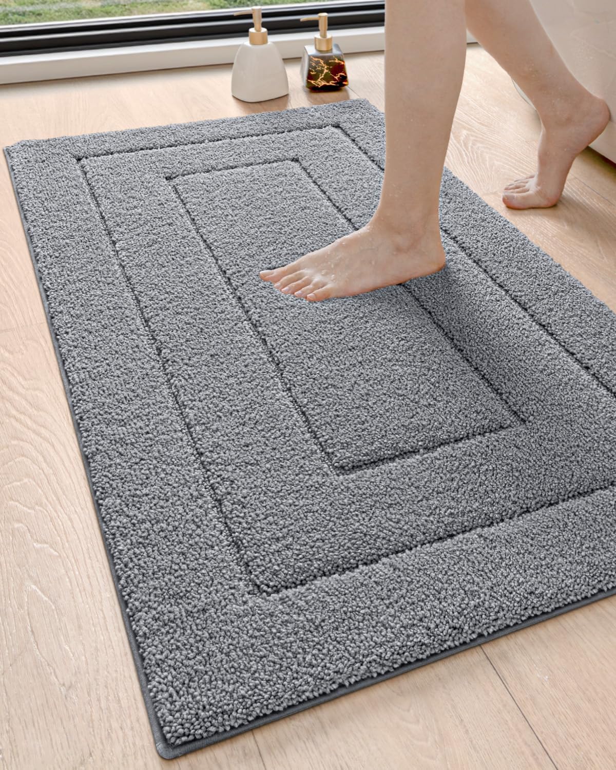 DEXI Bathroom Rug 43x24, Non Slip Washable Bath Mat for Shower Floor, Extra Large Absorbent Soft Bathmat with Rubber Backing, Quick Dry Microfiber Carpet, Grey