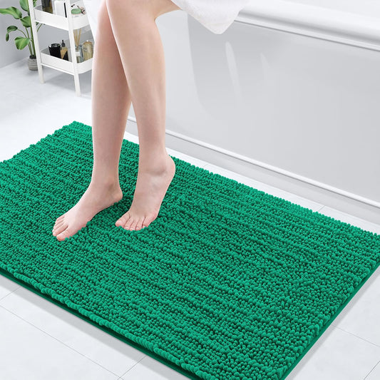 Arotive Luxury Chenille Bathroom Rug Mat, Extra Soft Thick Absorbent Shaggy Bath Rugs, Non-Slip Machine Wash Dry, Plush Bath Mats for Bathroom, Shower and Tub, 47x24, Emerald