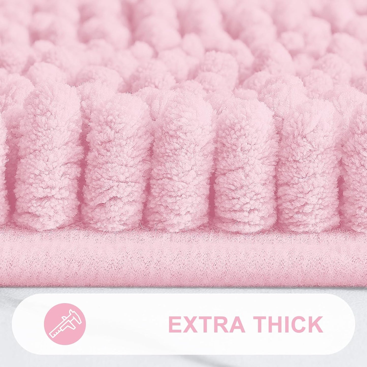 Grandaily Chenille Striped Bathroom Rugs 47x20, Extra Thick and Absorbent Bath Mats, Non-Slip Soft Plush Shaggy Shower Carpet, Machine Wash Dry, Bath Rug for Bathroom, Pink