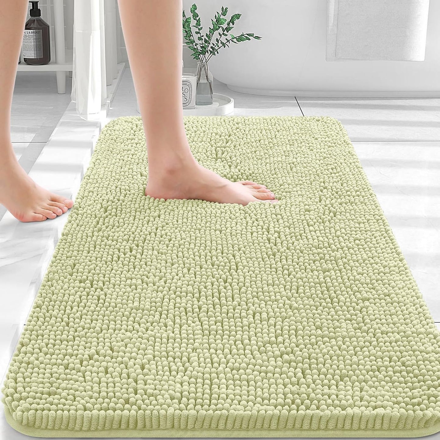 OLANLY Bathroom Rugs 36x24, Extra Soft Absorbent Chenille Bath Rugs, Rubber Backing Quick Dry, Machine Washable Bath Mats for Bathroom Floor, Tub and Shower, Home Decor Accessories, Vanilla
