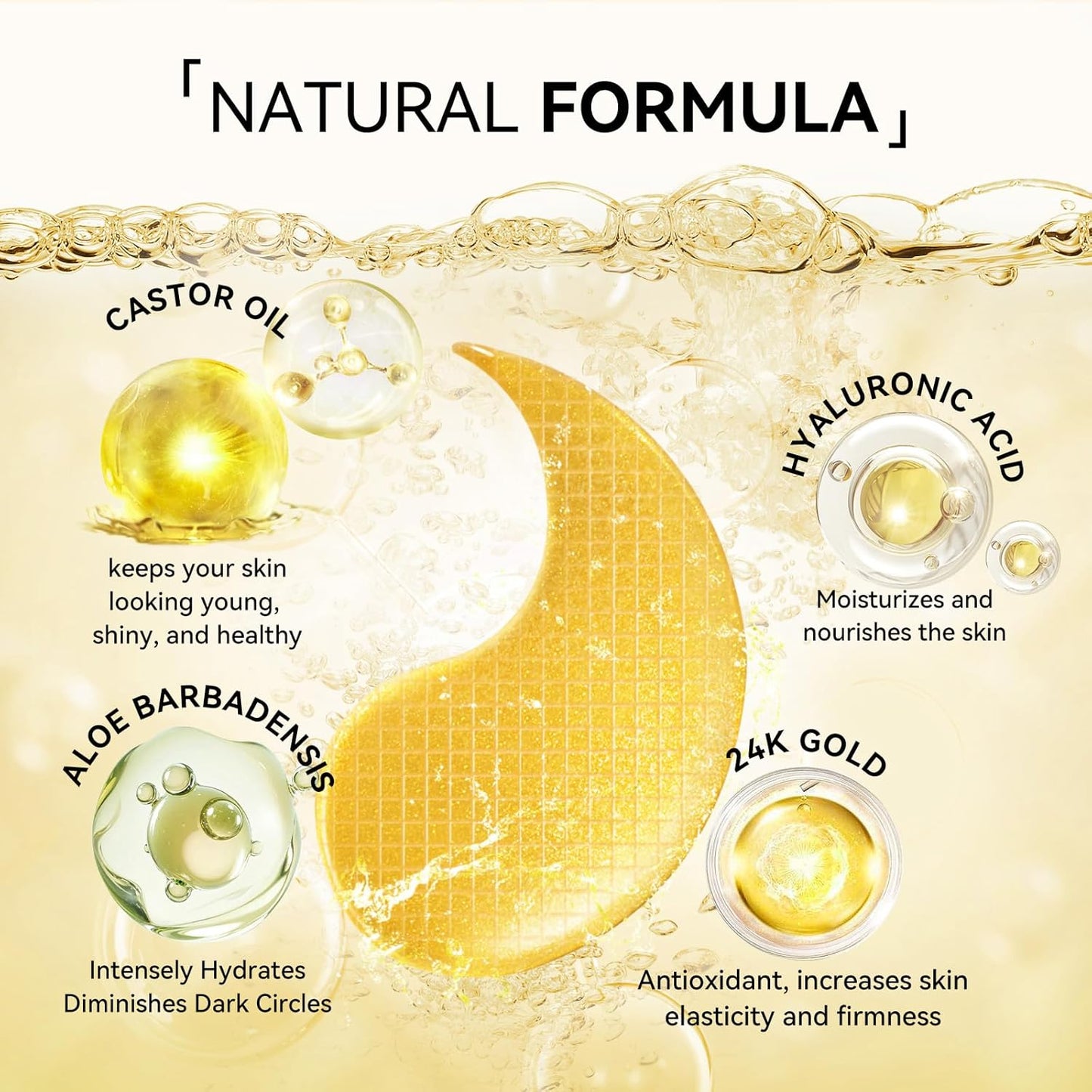 BREYLEE 24K Gold Eye Masks - 60 Pcs, Retinol & Caffeine Under Eye Patches for Reduce Fine Lines & Wrinkles, Puffy Eyes and Dark Circles Treatments, Improve and Firm Eye Skin