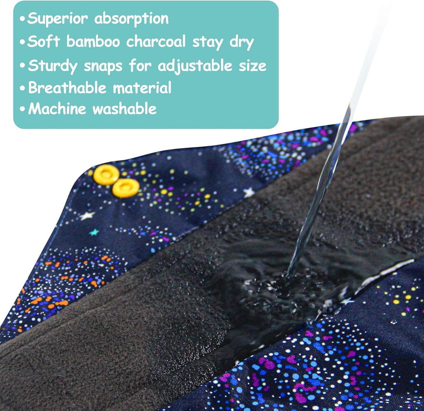 Leekalos Bamboo Menstrual Cloth Pads - Reusable Sanitary Pads for Light Incontinence - Pack of 6, 1 Cloth Mini Wet Bag