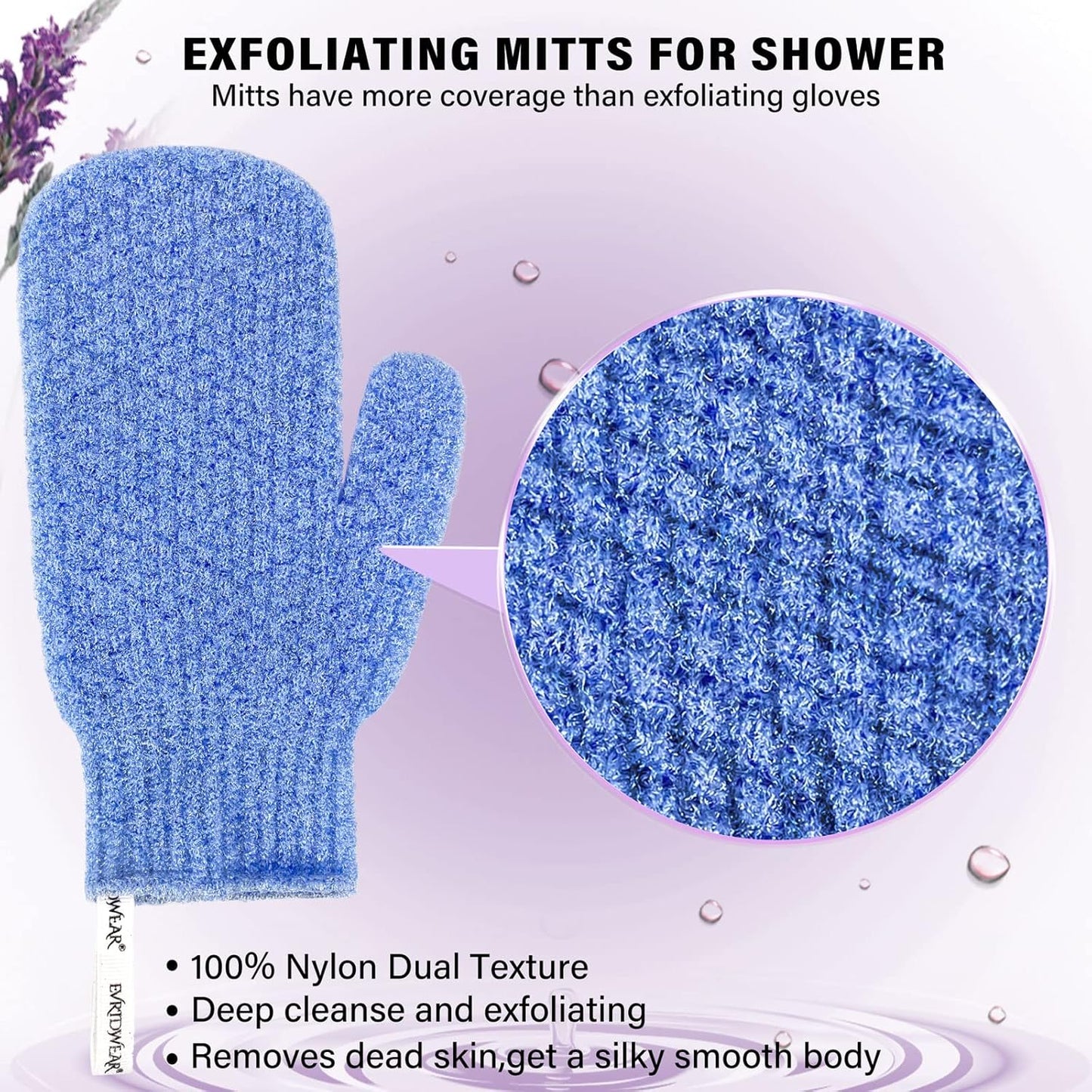 Evridwear Shower Exfoliating Mitts, Deep Cleanse Bathing Scrub Gloves Self Tan Scrubber Mitten Dead Skin Remover for Men and Women,1 Pair Moderate