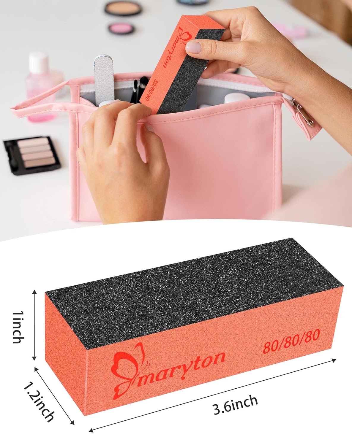 Maryton Nail Sanding Blocks, 80/80 Grit Nail Buffer Files for Acrylic Nails Kit Manicure Tool 10 PCS (Black Orange)