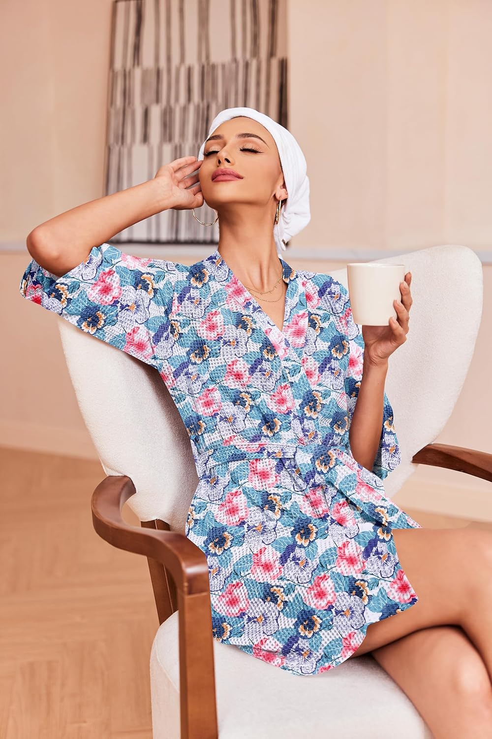 Ekouaer Robes for Women Waffle Knit Bathrobe Soft Lightweight Knee Length Loungewear S-XXL