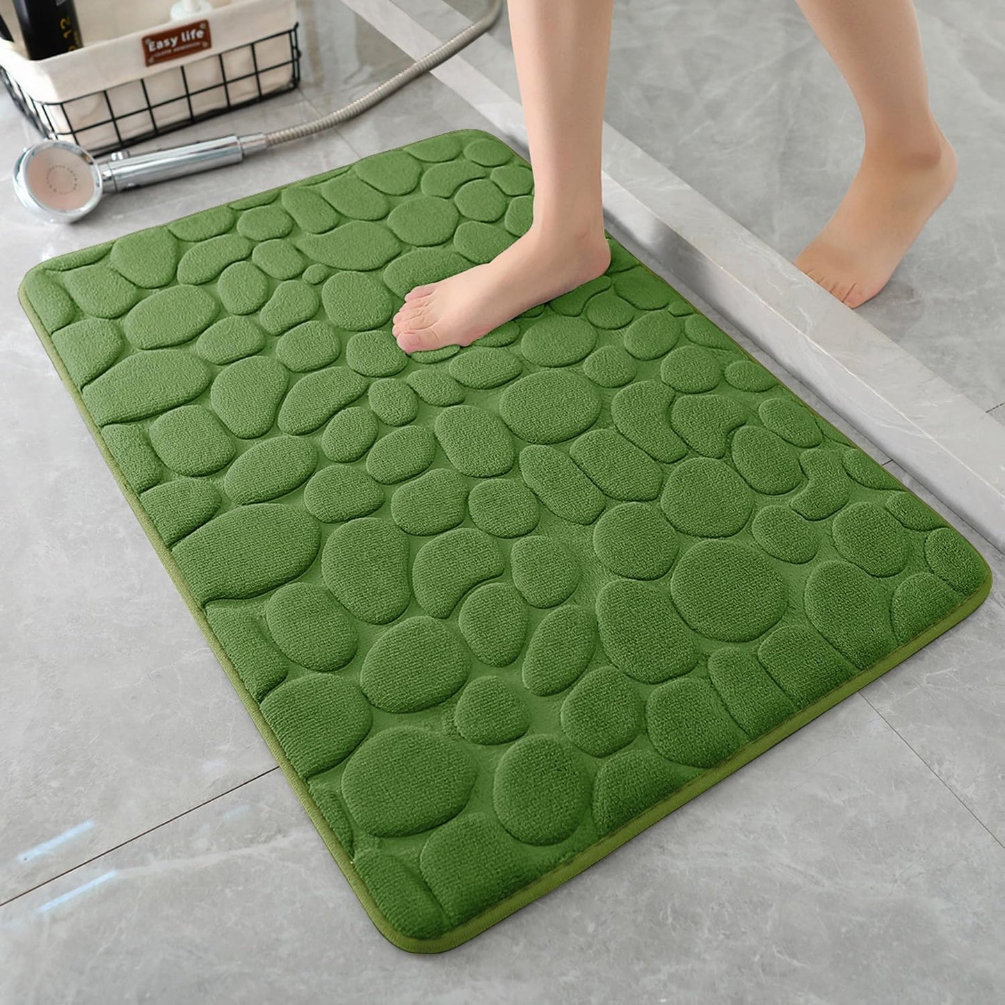 YIHOUSE Memory Foam Runner Rug, Cobblestone Bathroom Runner Rugs Super Water Absorbent Bath Mats for Bathroom Machine Washable Bath Rugs Runner for Hallway Bedroom Laundry Room(24 x 47,Green)