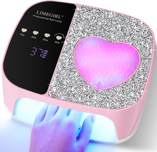 LimeGirl UV LED Nail Lamp Kit for Gel Polish Professional Fast Curing Pink Dryer Light Set with 4 Timer Settings Cordless Rechargeable Nail Art Cure Machine for Manicure Pedicure at Home and Salon