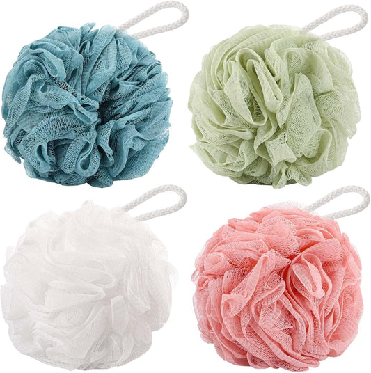 BTYMS 4 Pcs Loofah Sponge 60g/pc Mesh Pouf Bathing Sponges Bath Scrunchies Shower Puff