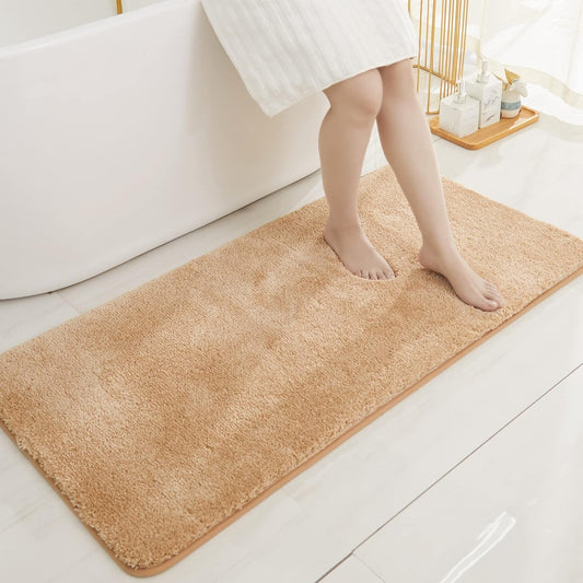 COSY HOMEER Bath Rugs for Bathroom Extra Thick - Anti-Slip Bath Mats Soft Plush Yarn Shaggy 100% Strong Mirco Polyeste Mat Living Room Bedroom Mat Floor Water Absorbent(Beige,24x48 - Inches)