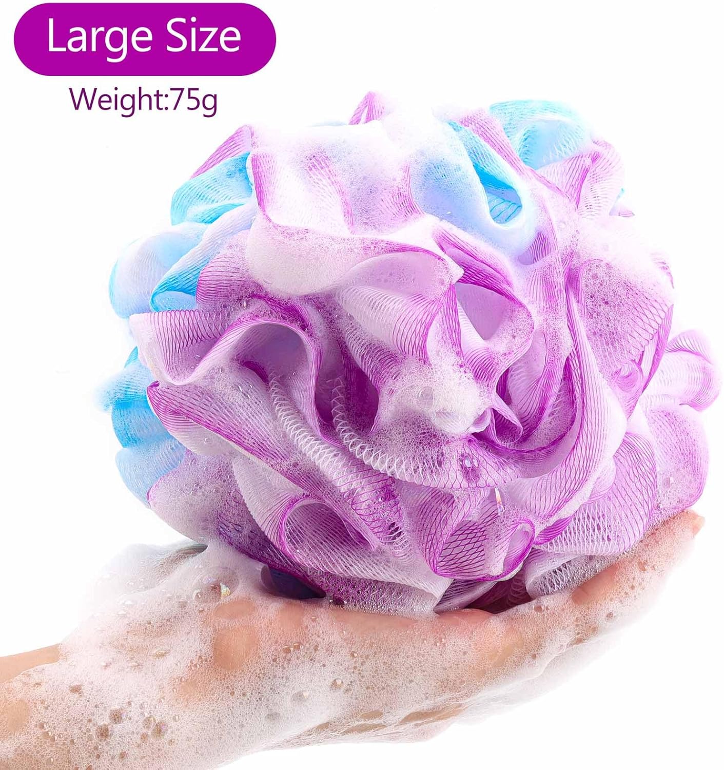 BTYMS 4 Pieces Shower Loofahs Exfoliating Sponge Body Scrubber 75g/pc Bath Puffs Shower Scrunchies Bathing Sponges for Women and Men