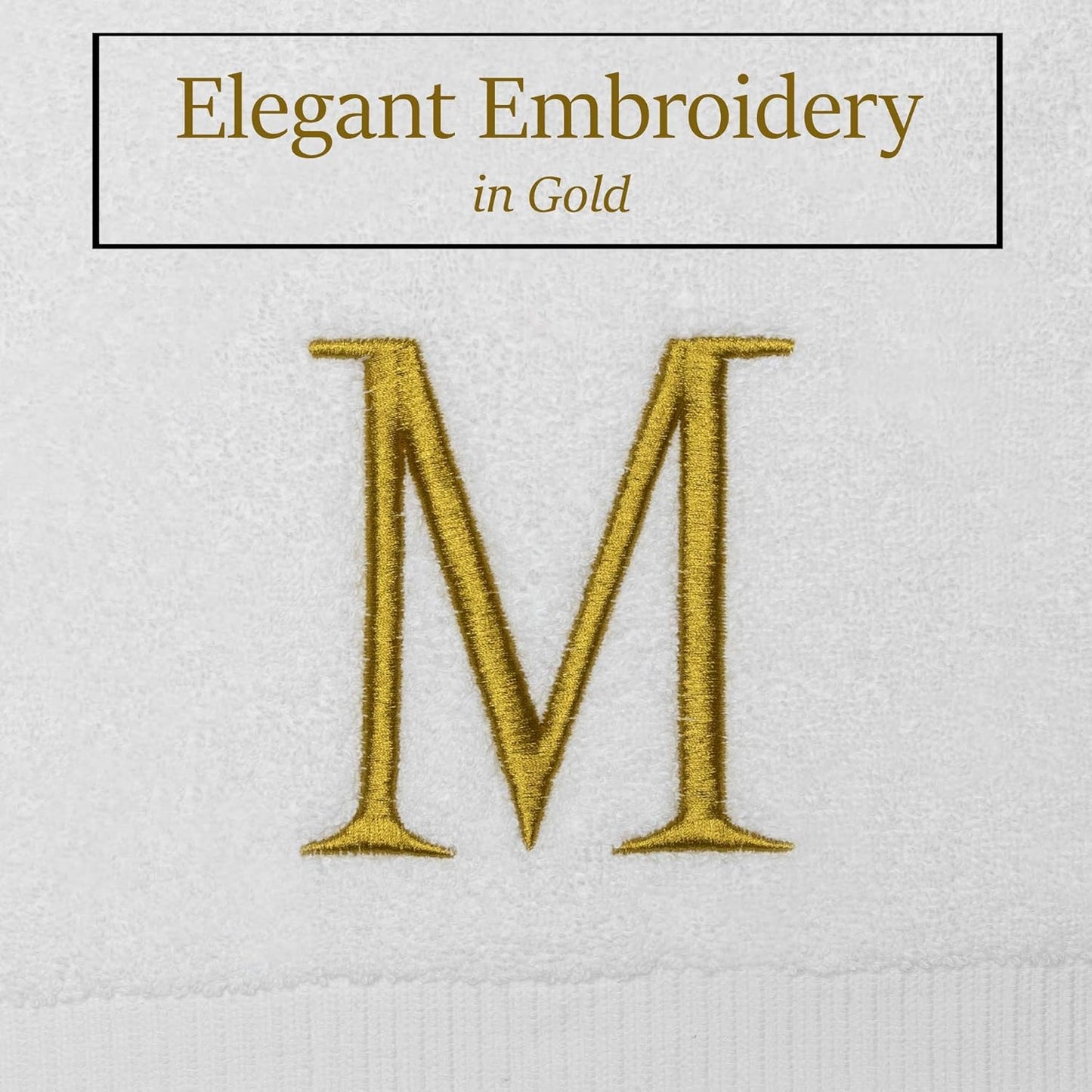 Monogrammed Hand Towels for Bathroom - Luxury Hotel Quality Personalized Initial Decorative Embroidered Bath Towel for Powder Room, Spa - GOTS Organic Certified - Set of 2 Gold Letter M