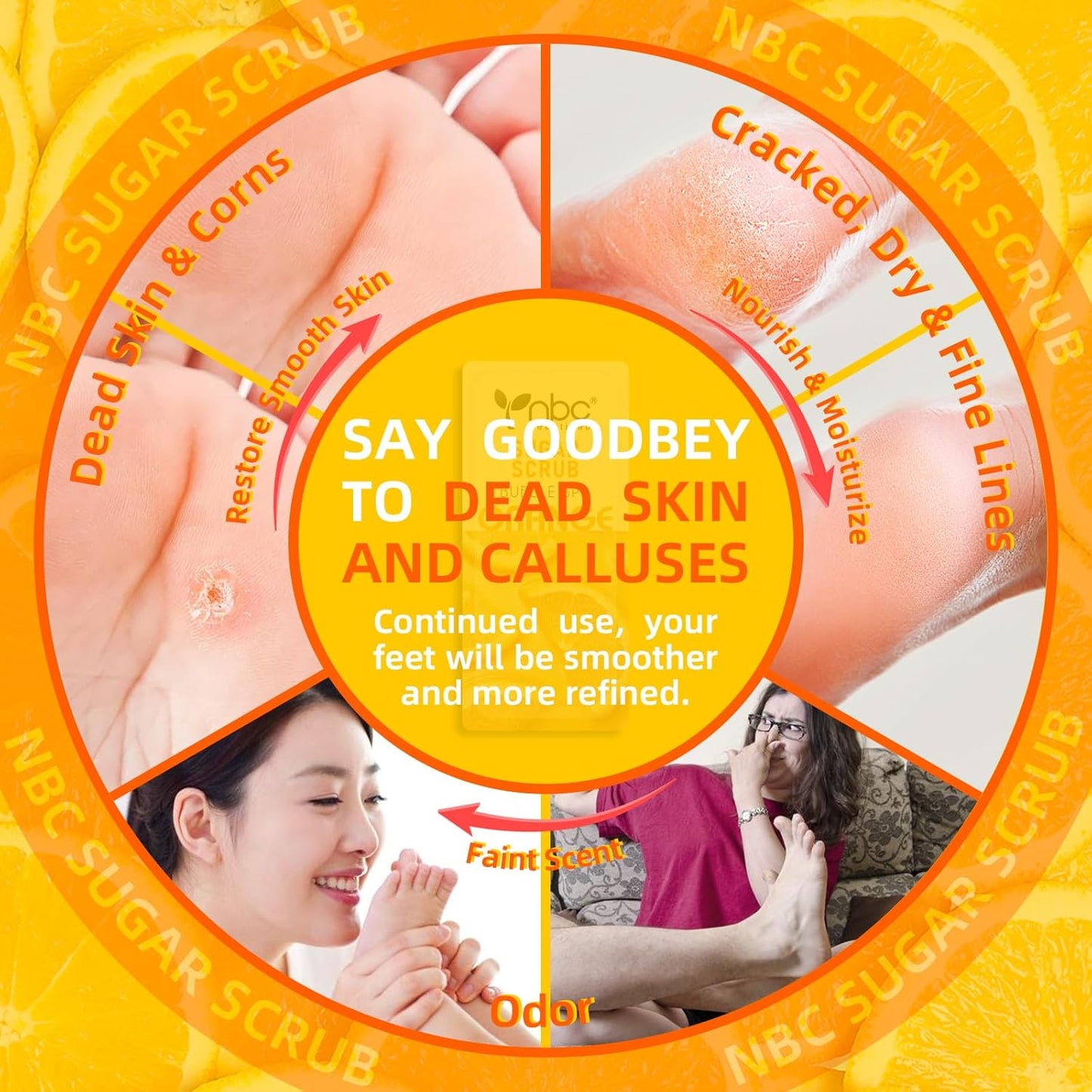 Foot Exfoliating, Sugar Scrub, Dead Skin Remover for Feet, Individually Packaged Foot Scrub Smooths, Hydrates, Detoxifies Tired and Dry Cracked Feet 16 Packs per Box,Orange scent