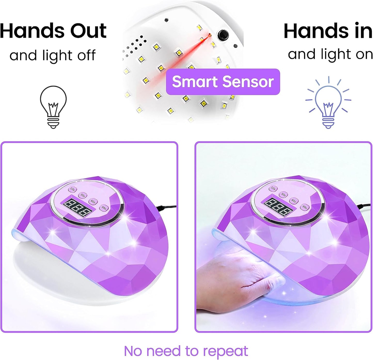 AIJIMEI Diamond Purple Nail Lamp Nail Dryer Nail Tools LED Gel Nail Lamp 86W Gel Nail Light Nail Polish Dryer for Professional and Beginner (Purple Diamond)