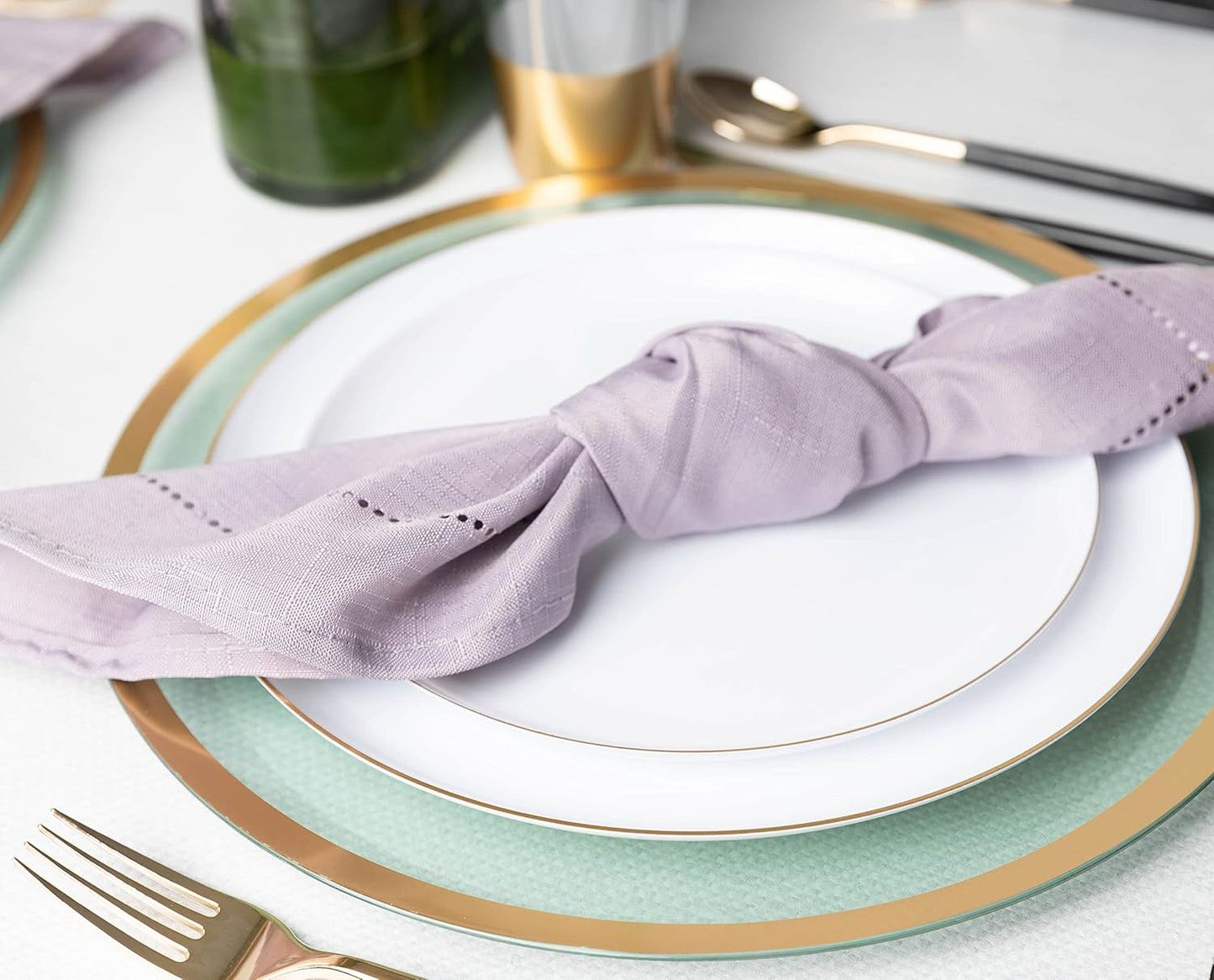 PLASTICPRO [30 Pack 10.7''] White Plastic Party Plates With Gold Rim Edge Collection Premium heavyweight Elegant Disposable Tableware Dishes