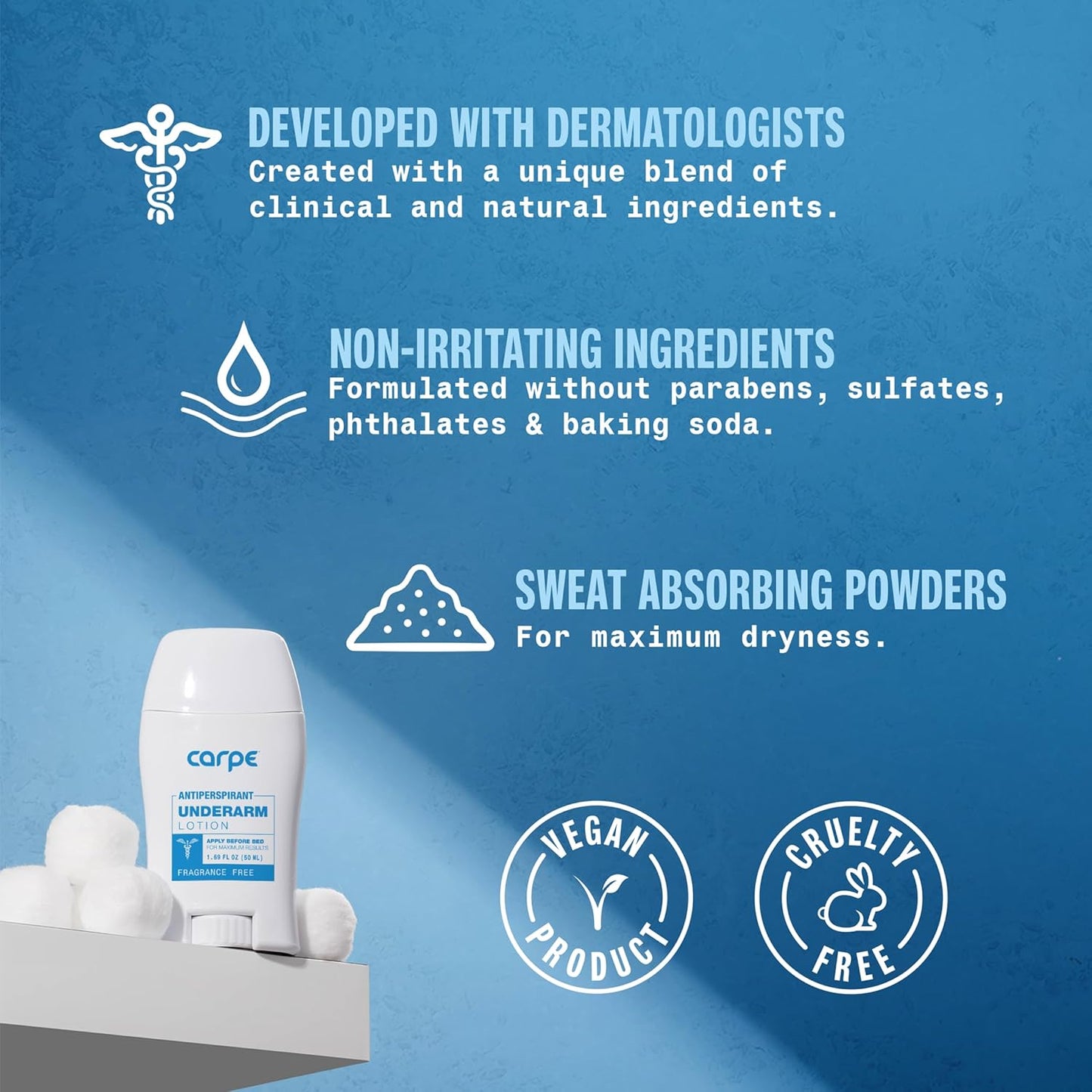 Carpe Underarm Antiperspirant Deodorant Advanced Sweat & Odor Protection Formula - Deodorant for Men & Women Helps Combat Excessive Sweating with Odor Control - Fragrance Free Deodorant (Pack of 2)