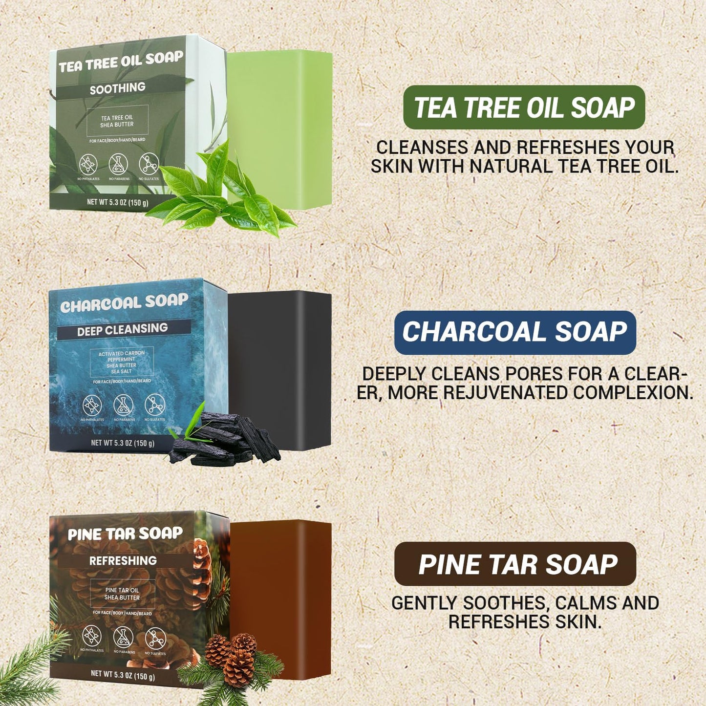 Rinse & Robust Mens Bar Soap Set 6Pcs Handmade Natural Soap Bar Gift for Men, Cleansing, Moisturizing & Exfoliating Soap for Body & Hands All Skin Types | 6 Scents | 5.3 oz of 6 Bars